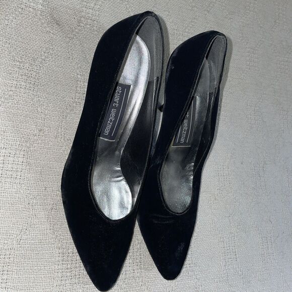 Stuart Weitzman Women’s Dress Pumps Size 7.5 B Black Velvet Going Out Party - Picture 4 of 12